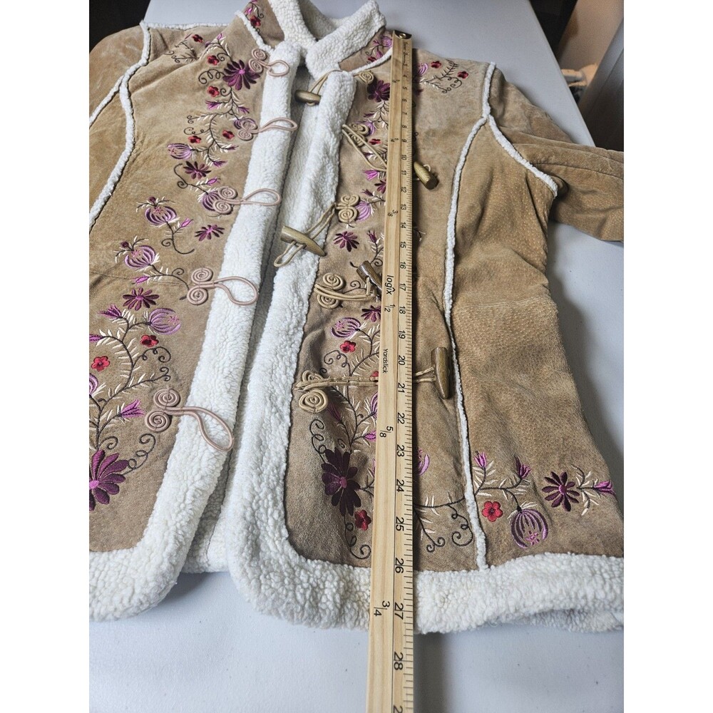 Vintage 90's St John's Bay Sherpa Coat XL Phoebe Buffay Embroidered Suede Jacket - Picture 14 of 16